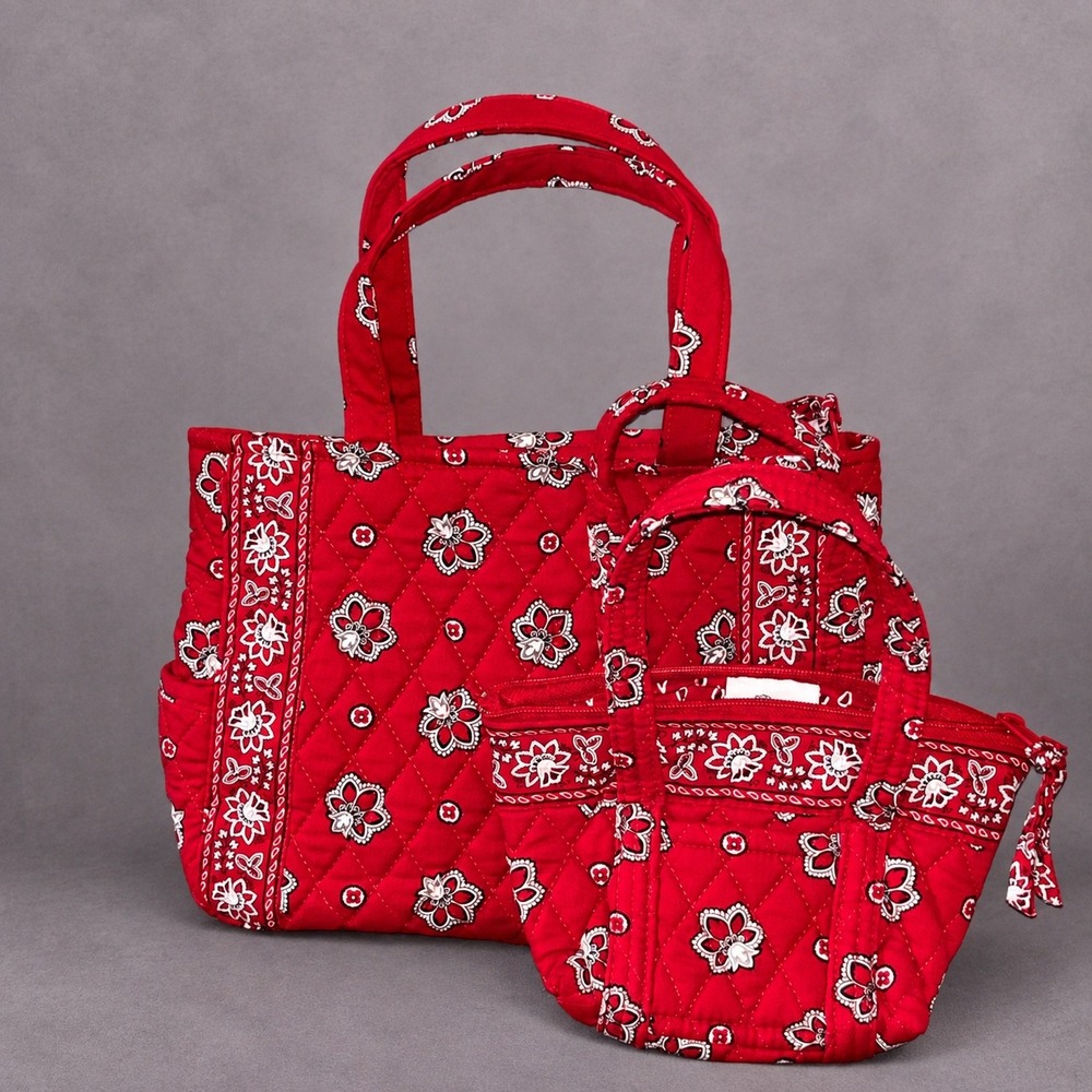 Retired Mommy & Me Vera Bradley Quilted Small Red Shoulder Bag & Mini Bandana